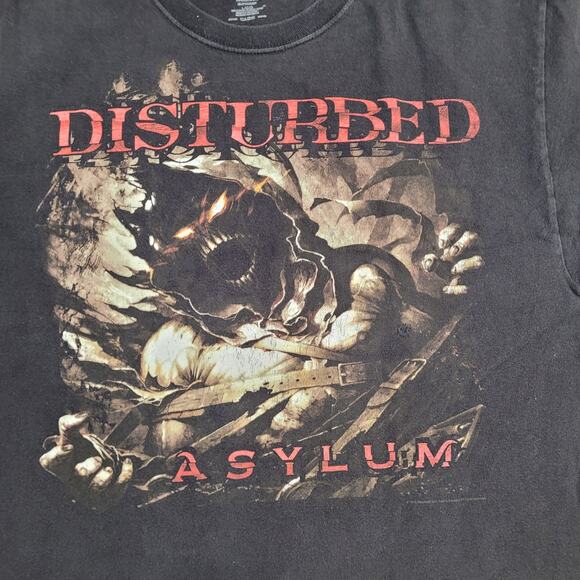 Disturbed Asylum Shirt Large 21x25 Faded Black Metalcore - Picture 8 of 13